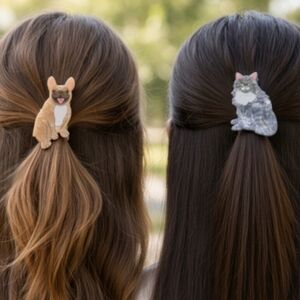 2-Pack Art Class Brand 3.5" Persian Cat/French Bull Dog Plastic Hair Claw Clips